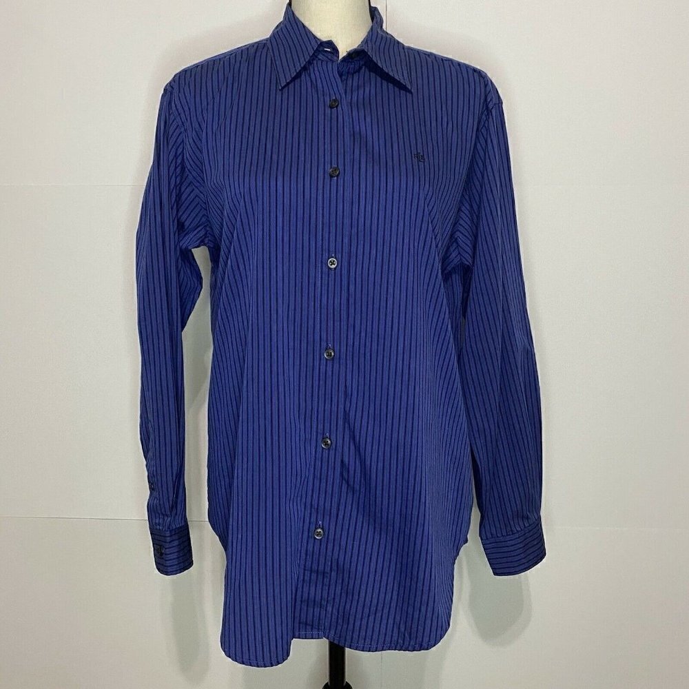 Lauren Ralph Lauren LRL Sz 8 Blue Striped Button-Up Shirt